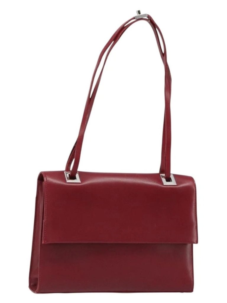 Gucci Hand Bag Leather Red Silver Auth 186083